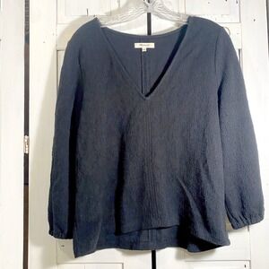 MADEWELL Texture & Thread V-Neck Full Sleeve Top Medium Black‎ 100% Cotton EUC